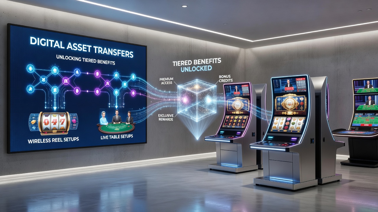 Digital asset transfers enabling tiered rewards in mobile reel and live table casino environments