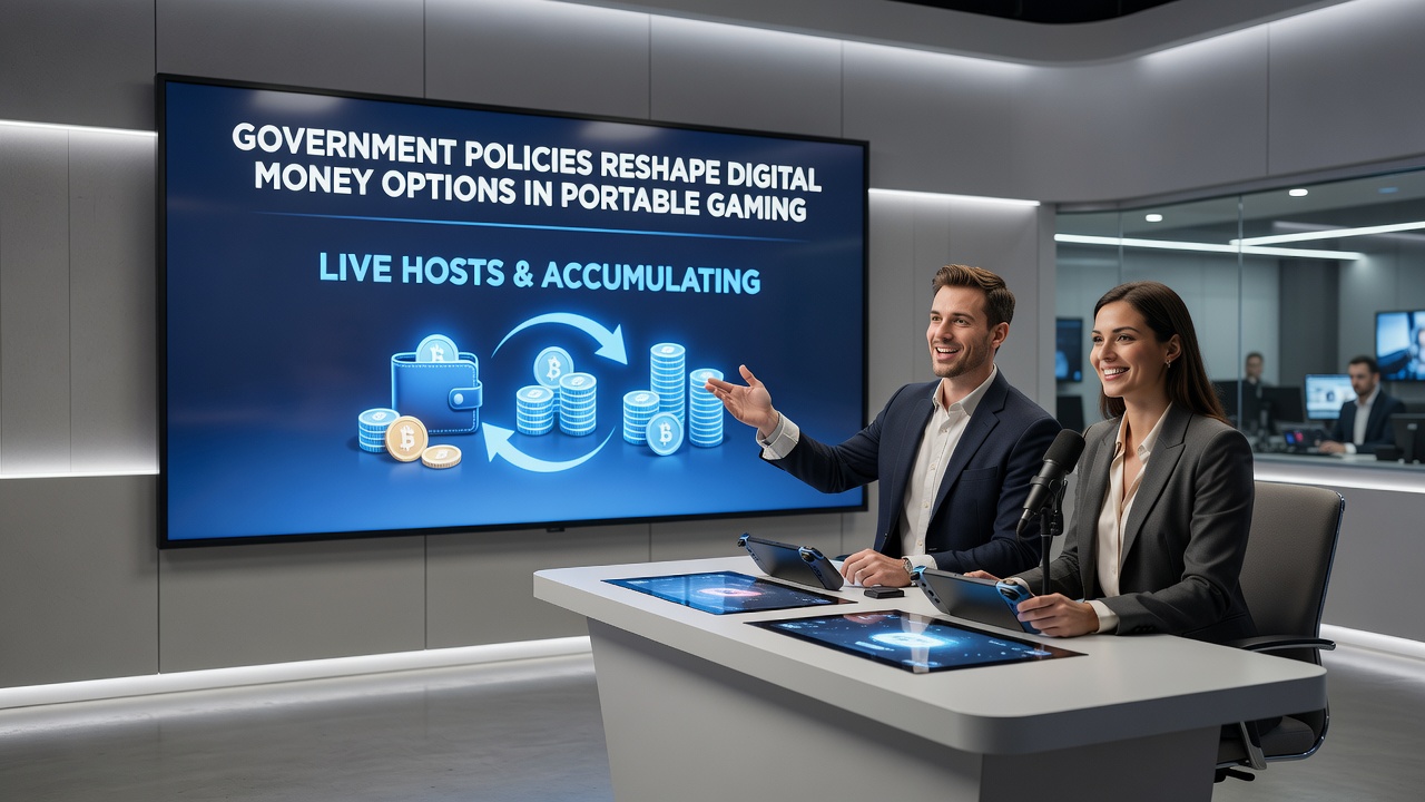 Mobile gaming interfaces showing live hosts and progressive prize displays under regulatory compliance