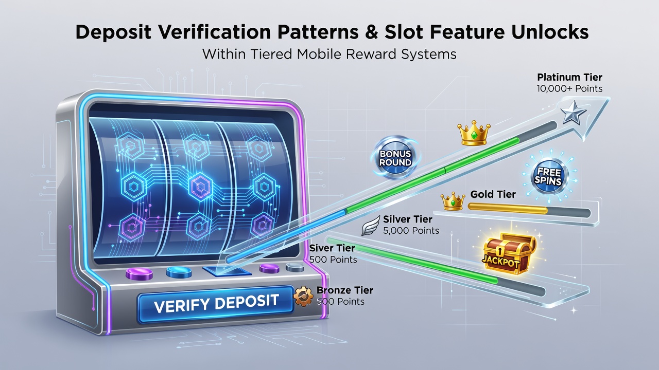 Mobile app interface displaying tiered reward progress and verified deposit history for slot feature access