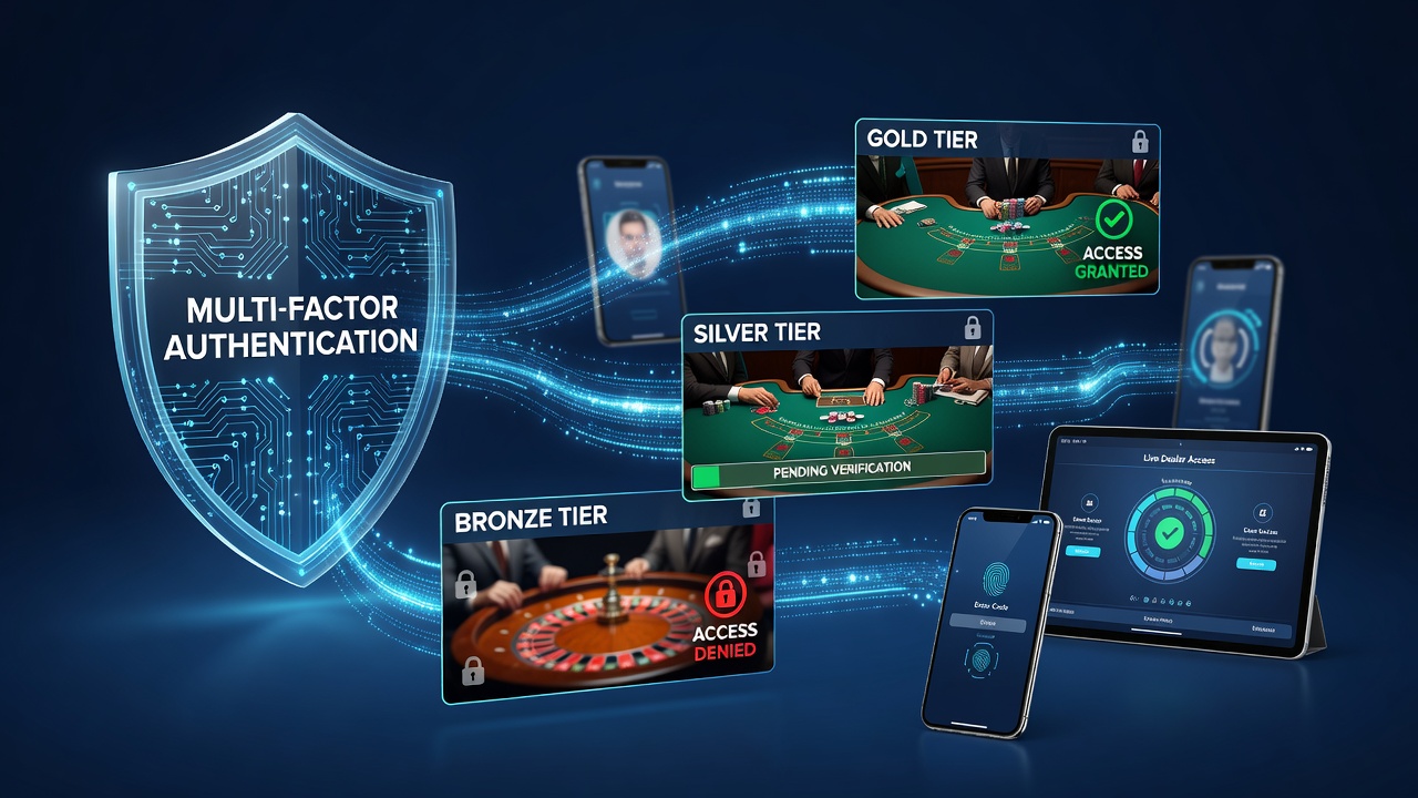Mobile device displaying live dealer tournament interface with authentication prompts